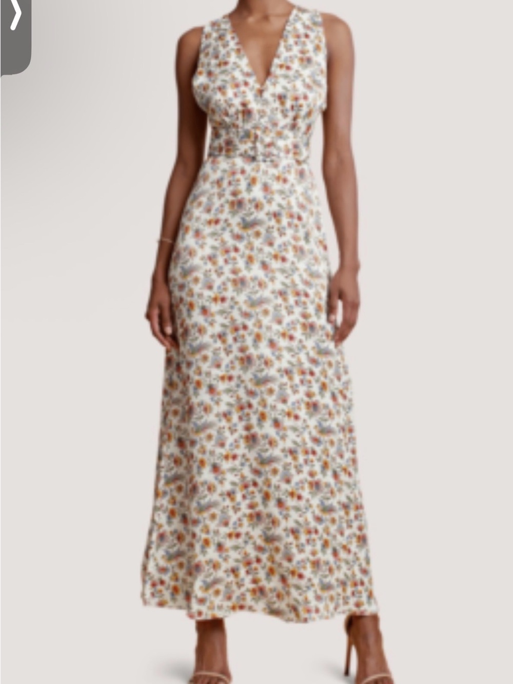Sleeveless White Maxi Dress with Colorful Floral Print